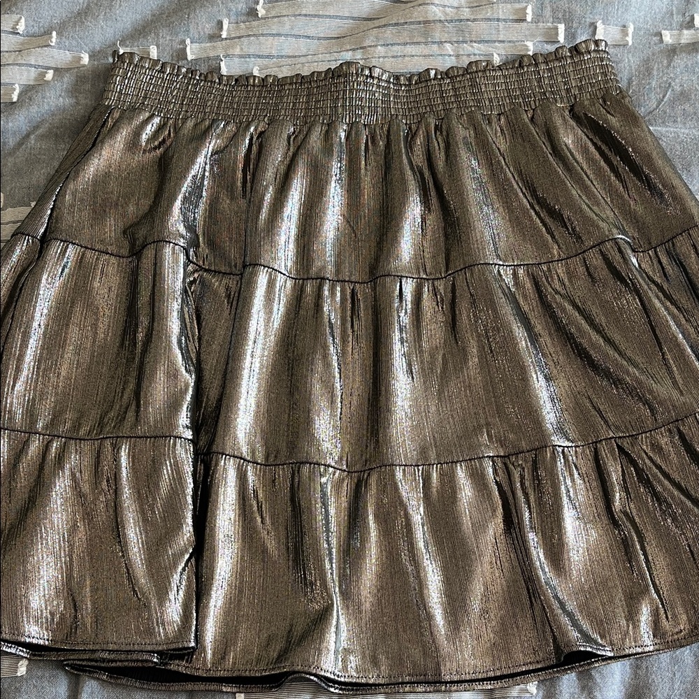 LOFT Shimmering Silver Tiered Mini Skirt